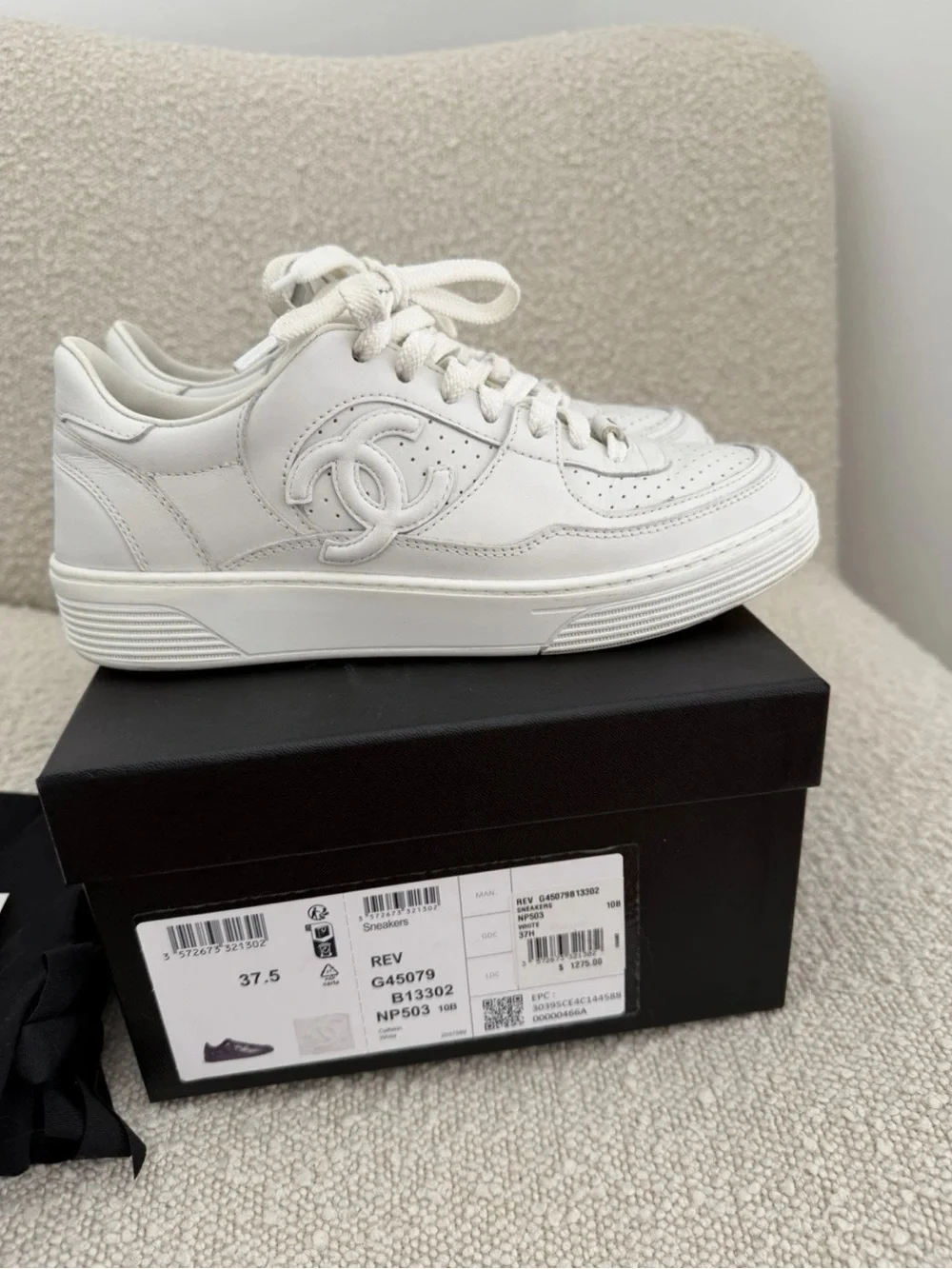 Chanel White leather CC Sneakers- Women’s size 37.5